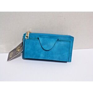 NGil Turquoise Faux Leather Women's Wristlet Sleek Wallet Gold Tone Trim & Zip